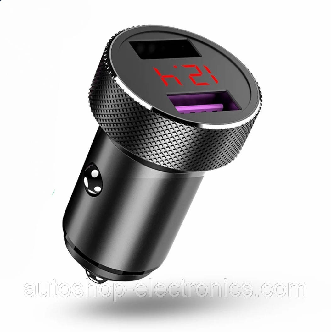 Автомобільний зарядний 2хUSB (12-24В, 5.4А) + Вольтметр / Швидка зарядка QC 3.0 / Адаптер живлення, фото 1