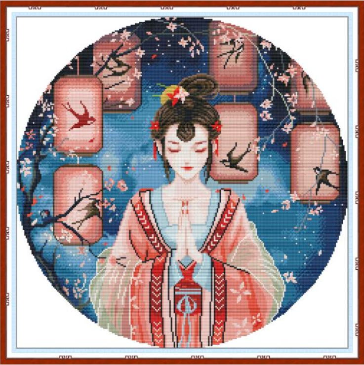 Набір для вишивання хрестиком за нанесеною на канву схемою "Tang Costume Beauty1". AIDA 14CT printed, 50*50 см, фото 1