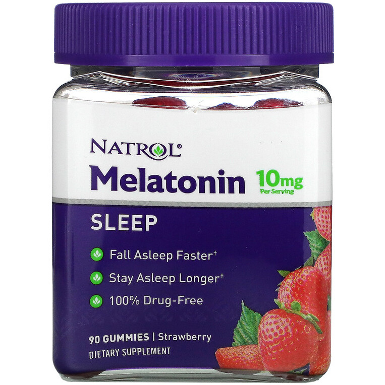 Мелатонін для нормалізації сну Natrol "Melatonin Gummies" зі смаком полуниці, 10 мг (90 жувальних цукерок), фото 1