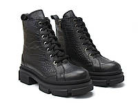 Женские ботинки зима на меху тиснение рептилия обувь больших размеров 40-44 COSMO Shoes MIRA Ript Black BS