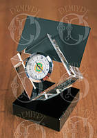Бизнес- презент "Часы и визитница в стеклянном кубе" ( эксклюзивный циферблат)