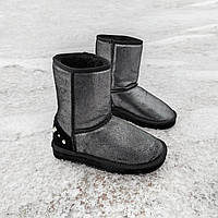 Последняя пара 36 UGG Australia черные серебряные угги натуральная замша высокие теплые зимние угги натуралки EUR 36 - 23 см