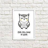 Постер в рамке OWL you need is love 30x42 см, A3 (WMT3_ART060_WH)