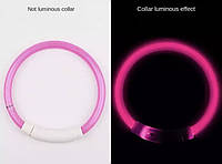 Светящийся ошейник для собак или котов, имеет три режима свечения, цвет розовый, длин 38 см (диаметр вн 11 см)
