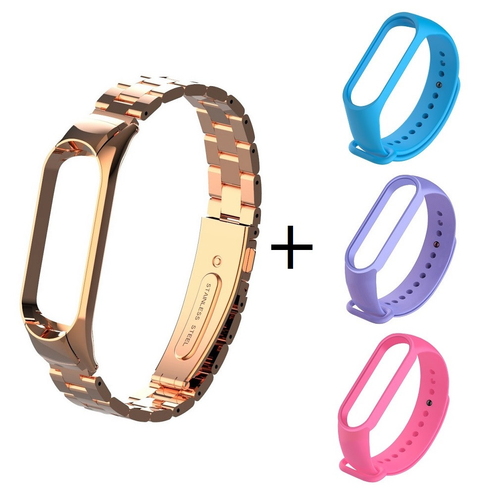 Ремінець для фітнес-браслета Xiaomi Mi Band 5 і 6 Bead design Rose gold + 3 кольорових ремінця