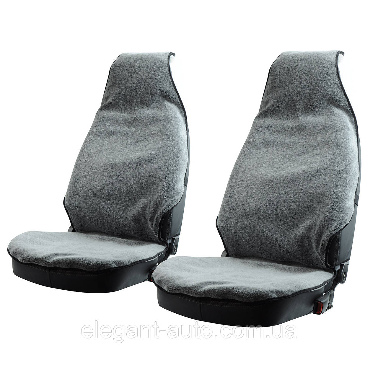 Накидки сидінь - Хутряні Сірі Передні 1+1ш "Автосвiтт (регул.підголівник/спинка на карабінах)