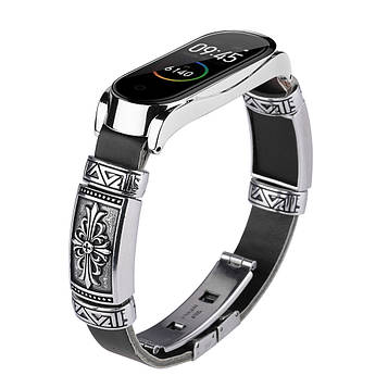 Ремінець вінтажний для фітнес-браслета Xiaomi Mi Band 7 Type B Black-silver