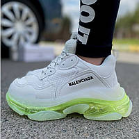 Кроссовки женские Balenciaga Triple S White Neon Yellow белые повседневные осень весна баленсиага