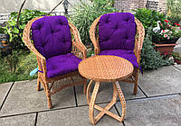 2 кресла "Обычные" с фиолетовыми подушками + столик с изогнутыми ножками