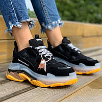 Кроссовки женские Balenciaga Triple S Clear Sole Black Yellow черные повседневные осень весна баленсиага