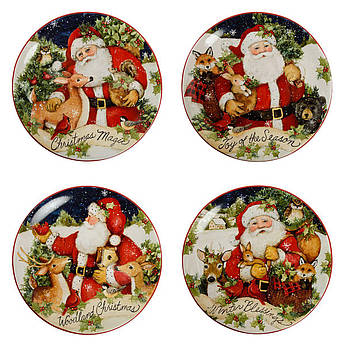 Набір керамічних тарілок для салату з новорічним принтом "Різдво з Сантою" Certified International, 4 шт.