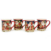 Набор новогодних чашек для чая из керамики с рисунком "Рождество с Сантой" Certified International, 4 шт.