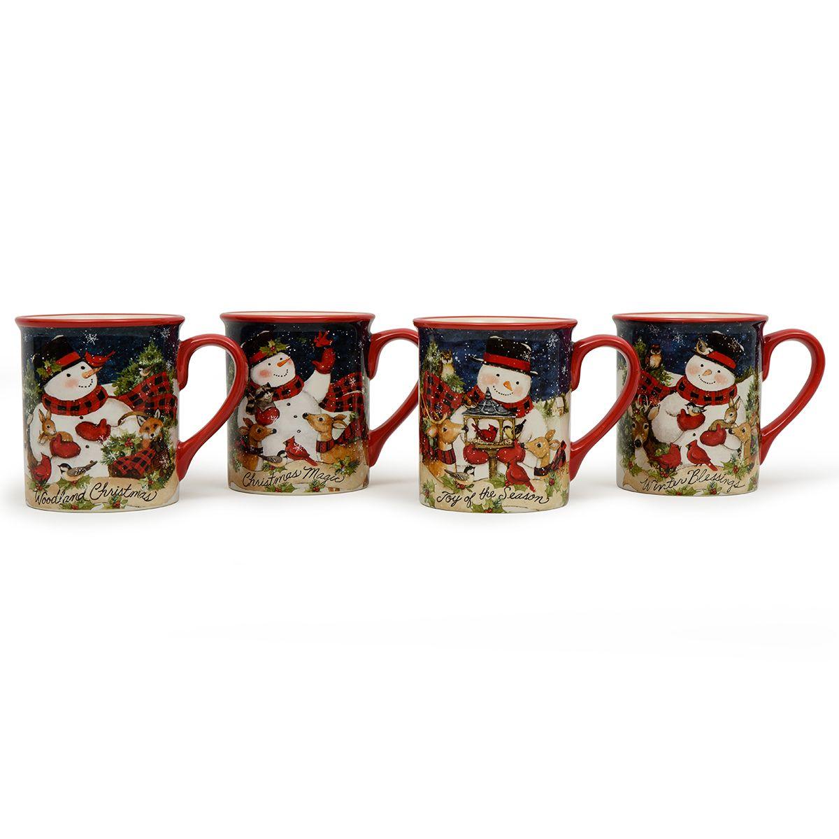 Набір із 4-х керамічних чашок для чаю "Різдво зі сніговиком" Certified International
