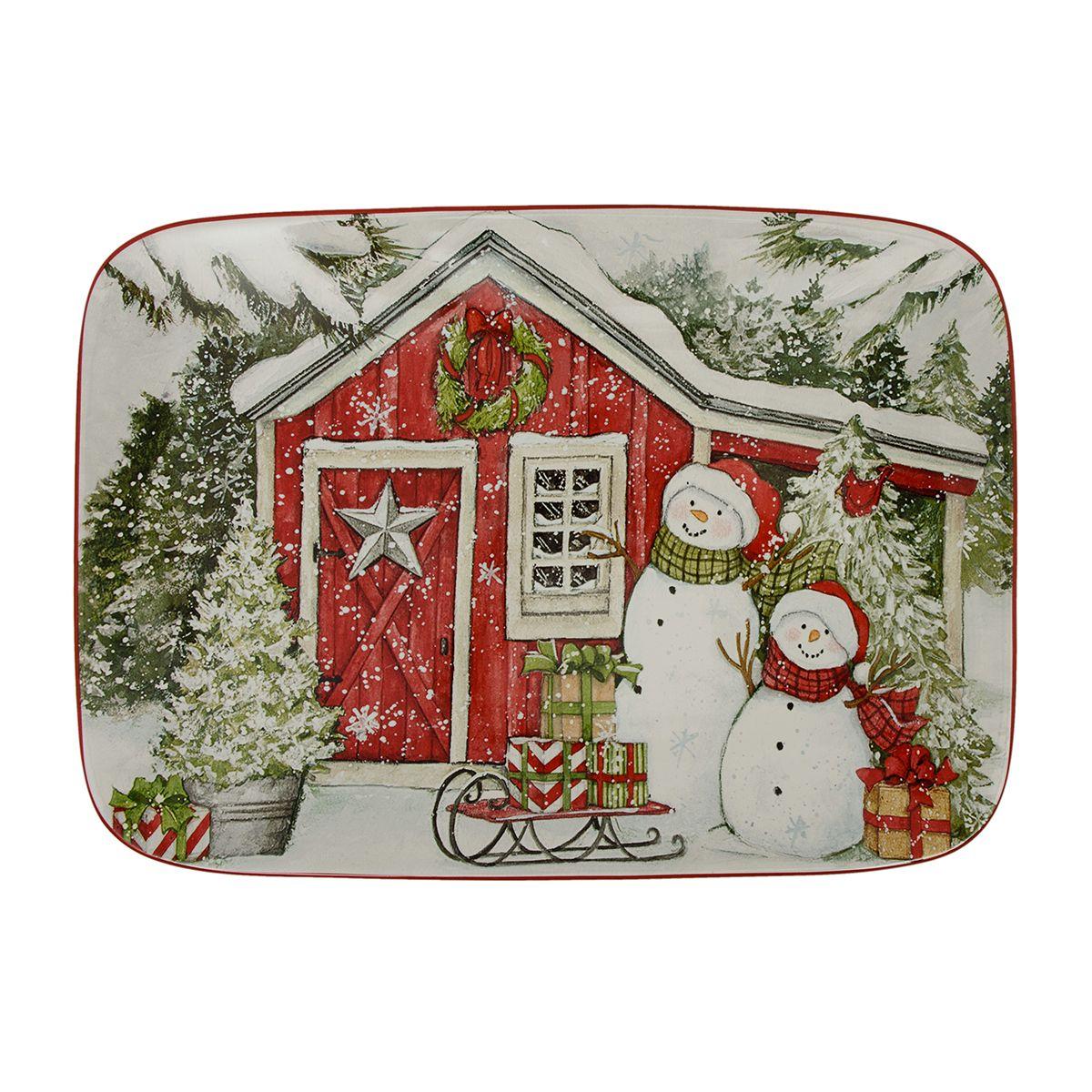 Блюдо новорічне керамічне з малюнком "Різдвяний будиночок" Certified International, фото 1