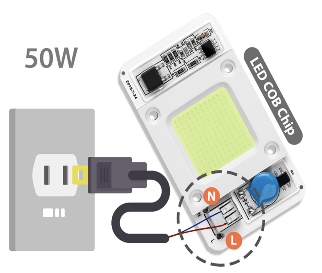Світлодіод ЛЕД LED 50Вт 220В COB - нейтральний білий