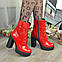 Черевики жіночі лакові на високому стійкому каблуці, колір червоний, фото 3