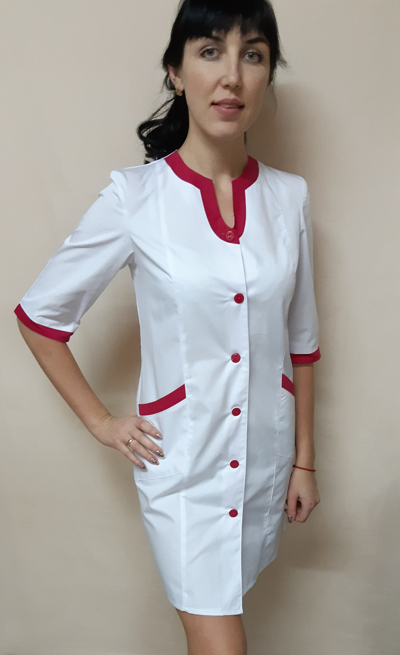 Жіночий медичний халат Веселка коттон 44 розмір три чверті рукав