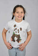 Детская трикотажная футболка белая с принтом Панда (645)