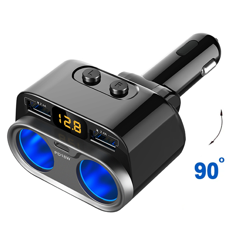 Автомобільний подвійник розгалужувач прикурювач із вольтметром, Type-С і QC3 USB-зарядкою, Terra C47, фото 1