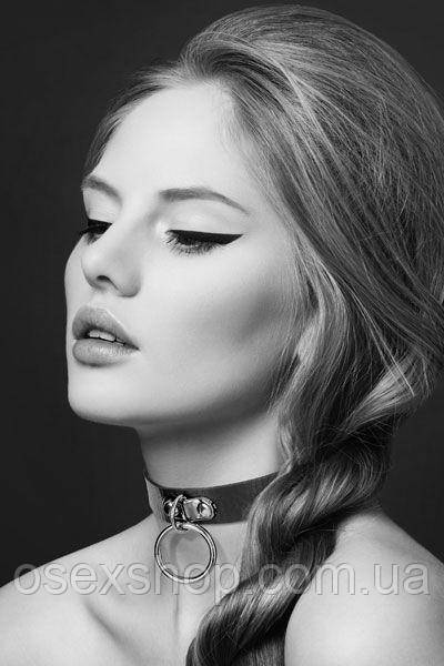 Чокер із кільцем для повідця Bijoux Pour Toi — FETISH Black, екошкіра
