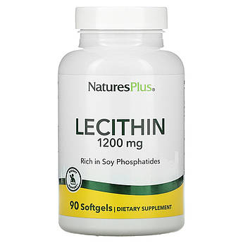 Лецитин NaturesPlus Lecithin 1200 мг для здоров'я мозку та печінки 90 м'яких таблеток