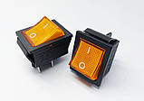 Перемикач клавішний KCD2-201N, з підсвіткою, 2 групи, ON-OFF, 4 pin, 16A 250VAC, жовтий, фото 4