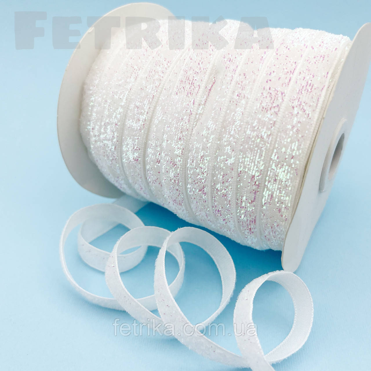 Оксамитова стрічка з люрексом 1 см, біла, фото 1