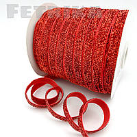 Оксамитова стрічка з люрексом 1 см, червона