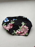 Пов'язка бандана на голову тканинна на гумці Чорна квітковий принт