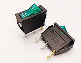 Перемикач клавішний KСD3-101N, з підсвіткою, 1 група, ON-OFF, 3 pin, 15A 250VAC, зелений, фото 4