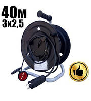 Подовжувач на котушці 40м 3х2.5мм серія PRO для електромобіля, генератора, виносна розетка.