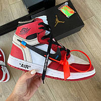 Кроссовки Nike Air JORDAN 1 OFF-WHITE красные женские найк аир джордан демисезонные повседневные