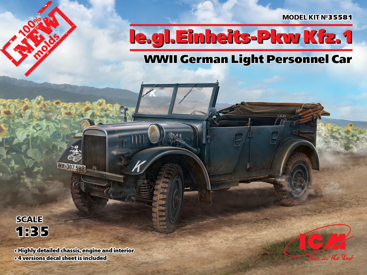 Пластикова модель 1/35 ICM 35581 німецький легковий автомобіль le.gl.Einheits-Pkw Kfz.1, фото 1