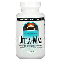 Магній хелат з вітаміном В6 (Ultra-Mag) 200 мг 120 таб антистрес нерви серце судини Source Naturals USA