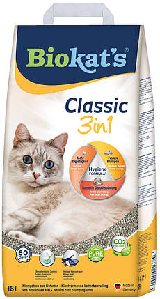 Наповнювач для котячого туалету Biokat's CLASSIC 3in1 бентонітовий комкуючийся 18 л, фото 1