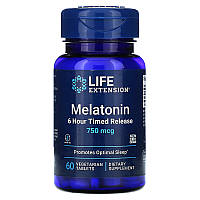 Мелатонин длительного высвобождения Life Extension "Melatonin 6 Hour Timed Release" 750 мкг (60 таблеток)