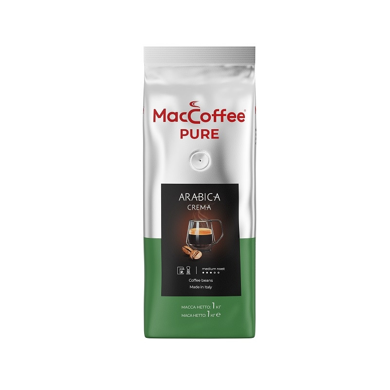 Кава в зернах MacCoffee Pure Arabica Crema Італія 1 кг | Середнє обсмаження 100% арабіка