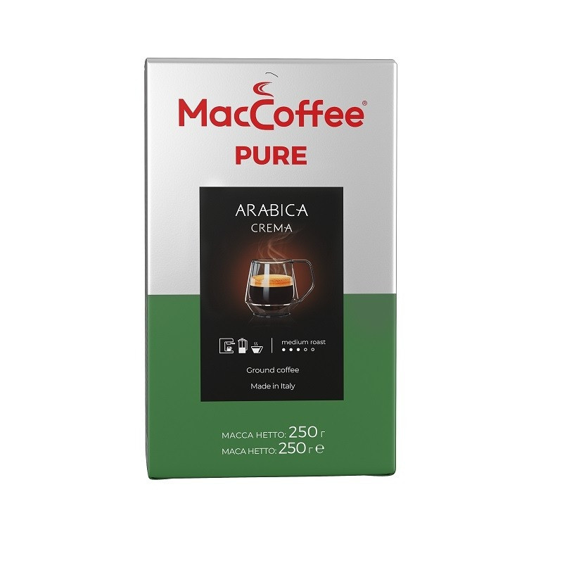 Мелена кава MacCoffee Pure Arabica Crema 250 грамів натуральна у вакуумному пакованні Італія, фото 1