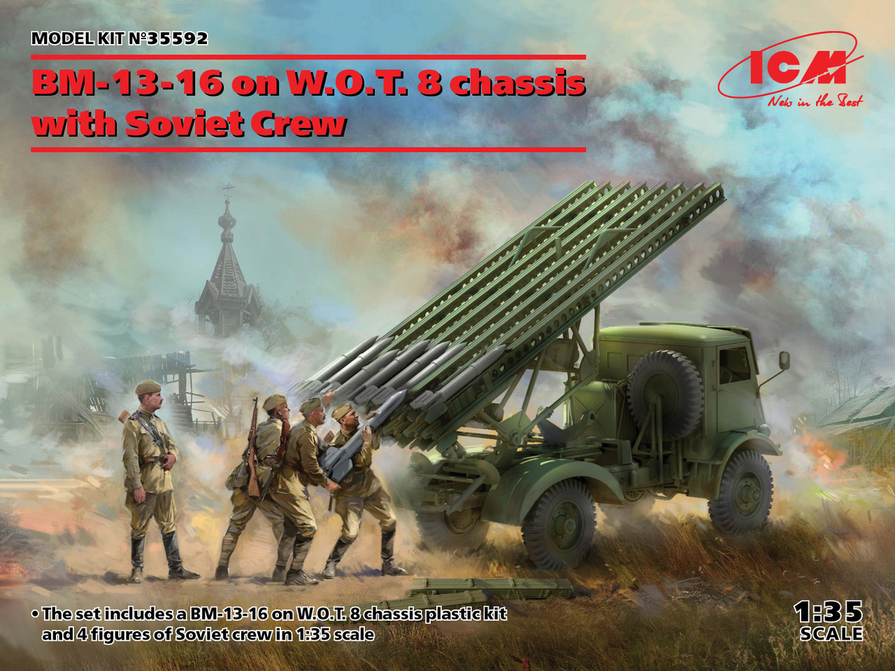 Пластикова модель 1/35 ICM 35592 радянска БМ-13-16 на шасі Британської вантажівки W.O.T. 8 з екіпажем, фото 1