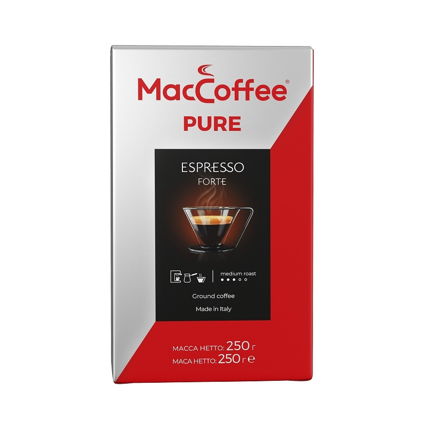Мелена кава MacCoffee Pure Espresso Forte 250 грамів натуральна у вакуумному пакованні Італія, фото 1