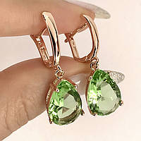 Красиві Fallon сережки з підвіскою Крапля покриття золотом 18к. з зеленими кристалами.