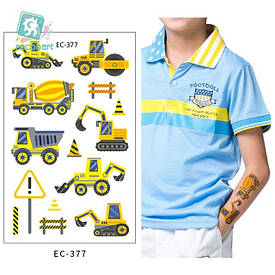 Флеш Тату, 12*8 См. Тимчасова. Перевідна. Дитячі. Набір, Будівельний Транспорт, Спеціальне Обладнання, Ескави,