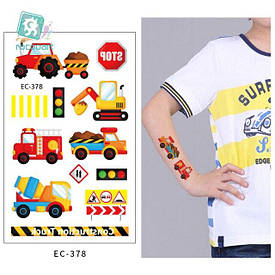 Флеш Тату, 12*8 См. Тимчасова. Перевідна. Дитячі. Набір, Будівельний Транспорт, Спеціальне Обладнання, Ескави,