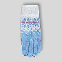 Рукавички вязані жіночі блакитного кольору теплі  з малюнком сніжинки