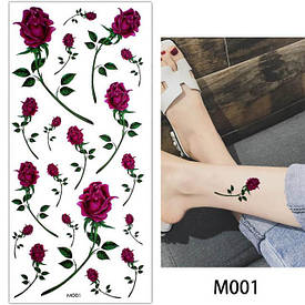 Флеш Тату. 19*9 См. Тимчасова. Перевідна. Набір, Квіти, Троянда, M-001 (S)