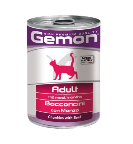 Консерва для дорослих котів 415 гр, з шматочками яловичини GEMON CAT WET Adult