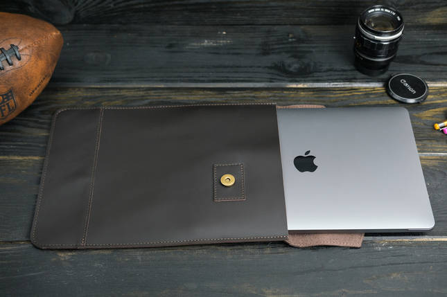 Шкіряний чохол для MacBook Air 13" (2018-2021) Дизайн №21, натуральна шкіра Grand, колір коричневий, відтінок Шоколад, фото 1