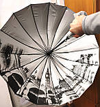 Парасолька-тростина Top Rain напівавтомат 16 спиць Чорна, купол з малюнком міста, парасолька 90 см, парасолька від дощу, унісекс, фото 6