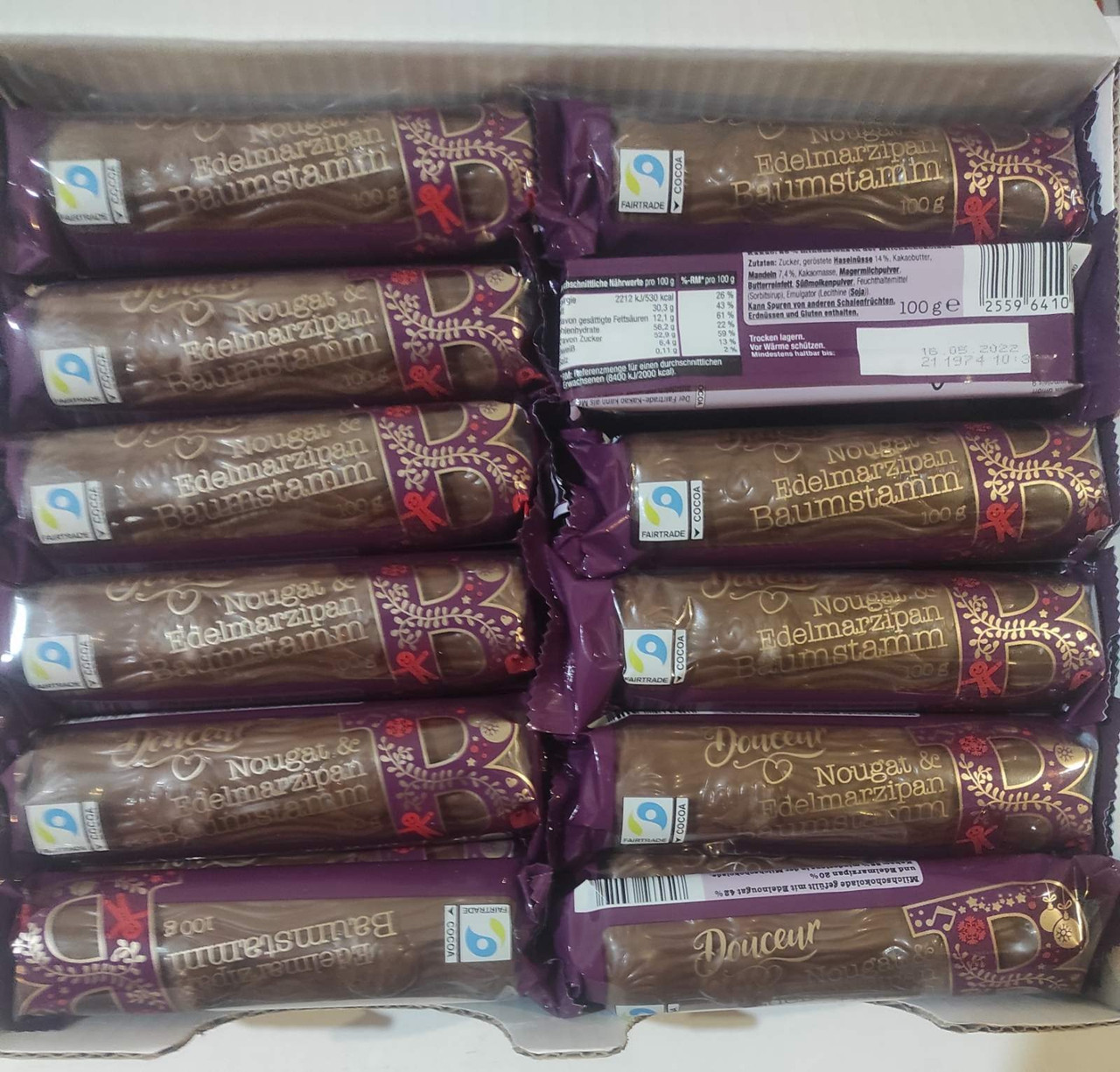Батончик Поліно Марципан і Нуга в Шоколаді Baumstamm Nougat & Edelmarzipan Douceur 100 г Німеччина
