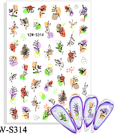 Слайдер, наклейка для дизайна ногтей YZW-S314, цветы